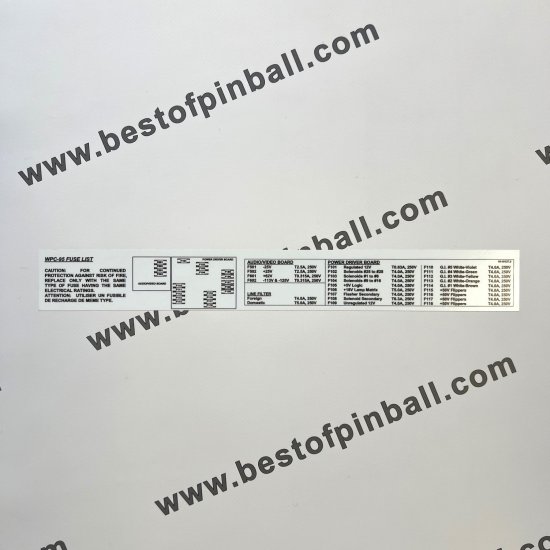 Label - Fuse List WPC95 - Decal (Bally/Williams) - zum Schließen ins Bild klicken