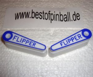 Flipperfinger weiß 2" flach mit blauen Buchstaben (Paar)