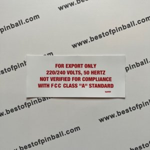 For Export only Decal (Bally-Williams)