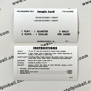 Jungle Lord Instruction Cards (Williams)